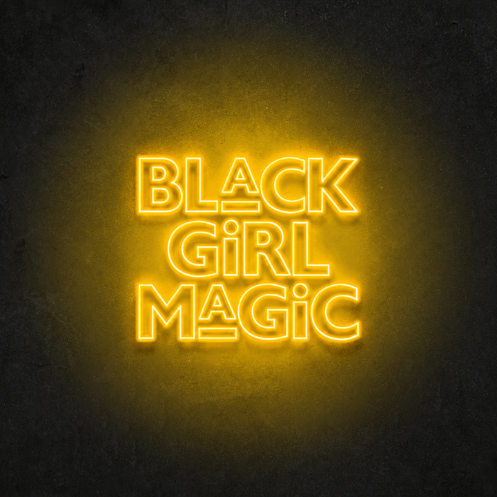 Black Girl Magic LED neon sign in golden yellow